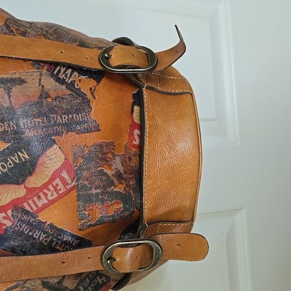 Patricia Nash Brown Tote or Bucket Bag, Adjustable Straps, Travel Theme, Leather - Picture 3 of 13